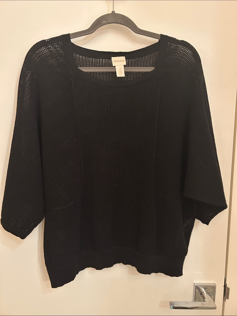 Chico's Black Open-Weave Scoop Neck Sweater